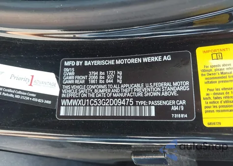 2016 Mini Hardtop Cooper z USA, uszkodzony, nr VIN WMWXU1C53G2D09475